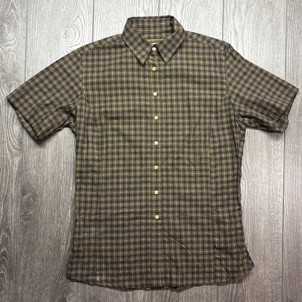 Barbour US 10 Plaid Brown Cotton Blend Short Sleeve Shirt Medium